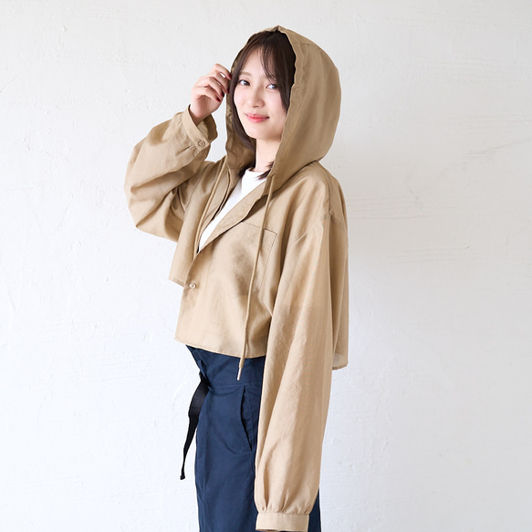 Morinogakko 透視短袖連帽衫（卡其色）防紫外線夾克/遮陽傘 | mg-lb18-ka 第7張的照片