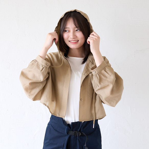 Morinogakko 透視短袖連帽衫（卡其色）防紫外線夾克/遮陽傘 | mg-lb18-ka 第2張的照片