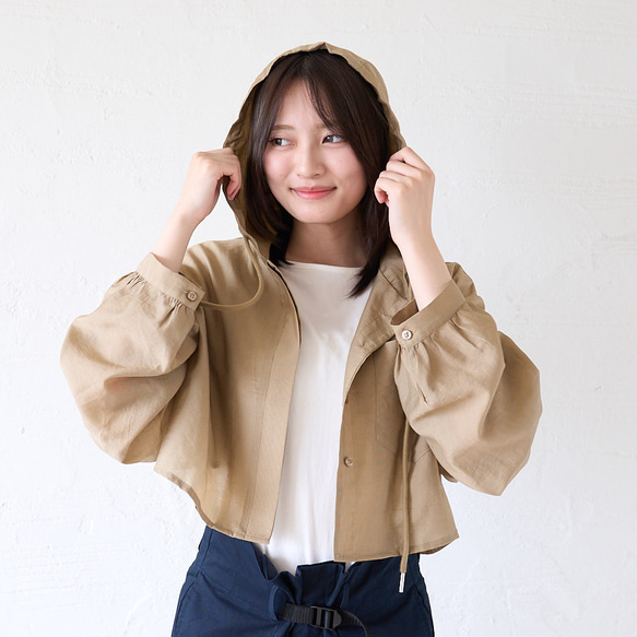 Morinogakko 透視短袖連帽衫（卡其色）防紫外線夾克/遮陽傘 | mg-lb18-ka 第15張的照片