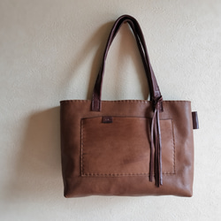 3pocket tote　オークグレー✗ダークブラウン　オイルシュリンクレザー 10枚目の画像