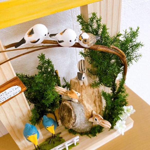 totorigiの森　シマエナガ　ハシビロコウ　シマリス　ミニチュア動物　木工　置物 2枚目の画像