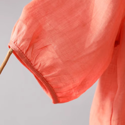 【受注制作】純色シンプルシャツ .リネンのブラウス  ラミー麻 五分袖Tシャツ.ゆったり オレンジ色 12枚目の画像