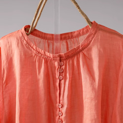 【受注制作】純色シンプルシャツ .リネンのブラウス  ラミー麻 五分袖Tシャツ.ゆったり オレンジ色 8枚目の画像