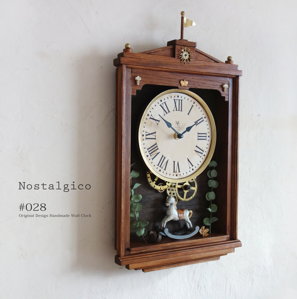 【送料無料】NOSTALGICO #028 レトロな掛け時計　Mサイズ 手作り品 アンティーク調 木製　インテリア 3枚目の画像