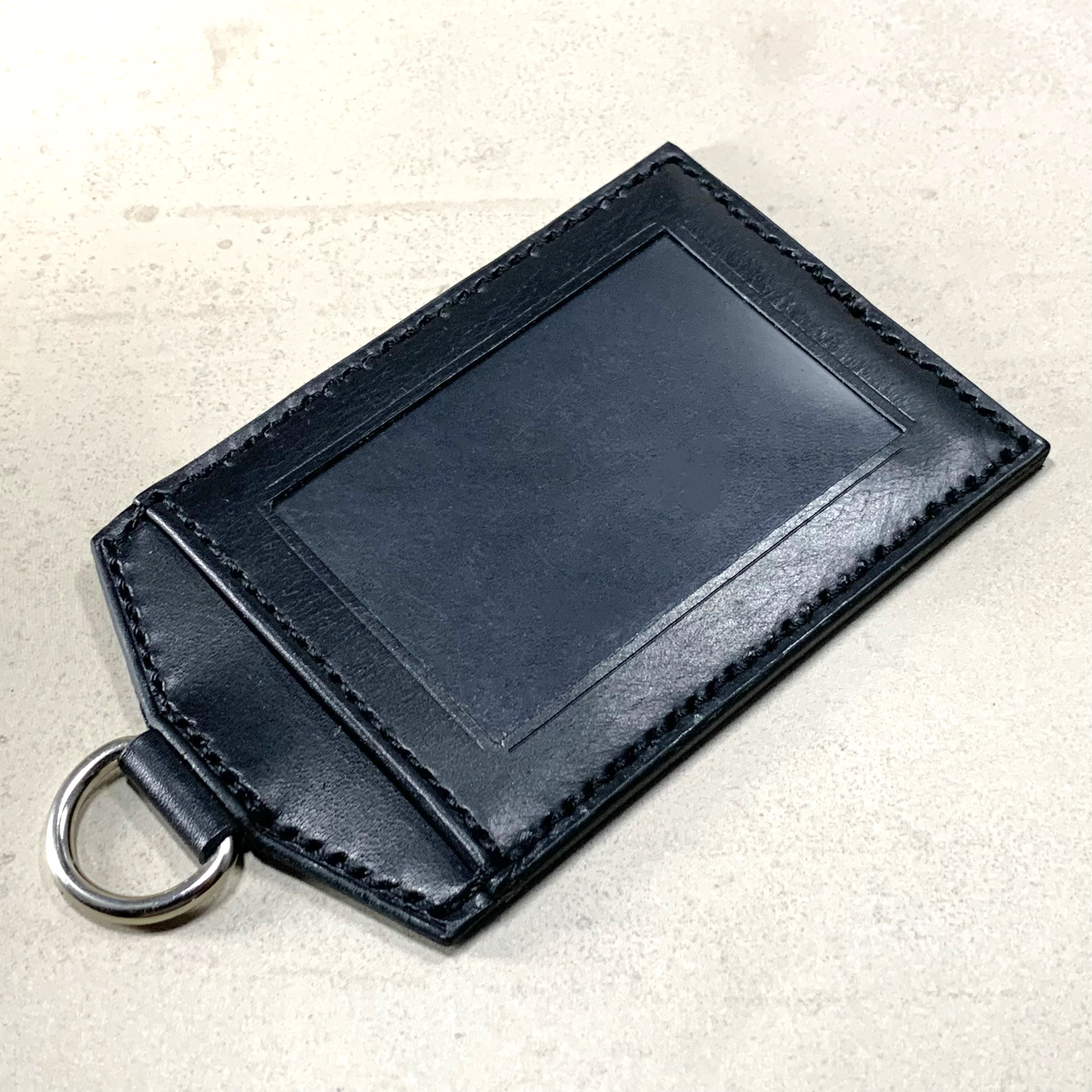 IDカードホルダー 社員証 縦型 姫路レザー ブラック シルバー