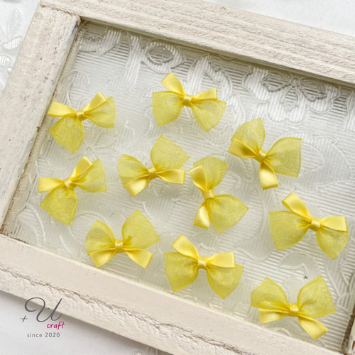 512【パーツ/10ヶ】サテン×オーガンジーミニリボン/イエロー