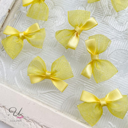 512【パーツ/10ヶ】サテン×オーガンジーミニリボン/イエロー