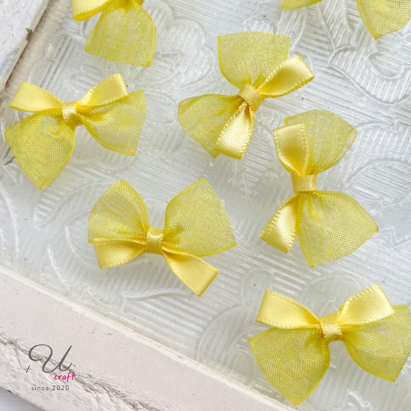 リボン、パーツ等サンプルページ 512【パーツ/10ヶ】サテン×オーガンジーミニリボン/イエロー