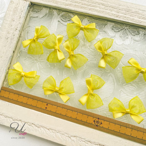 オーガンジーリボン  ヘアゴム イエロースター 512【パーツ/10ヶ】サテン×オーガンジーミニリボン/イエロー