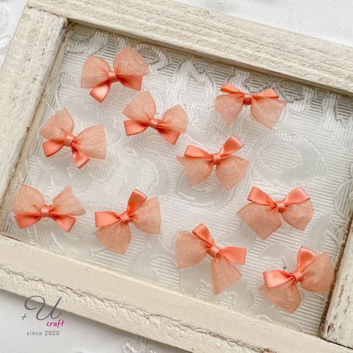 513【パーツ/10ヶ】サテン×オーガンジーミニリボン/オレンジ