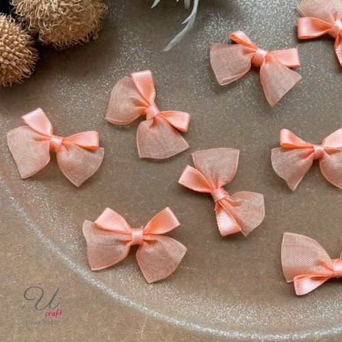 513【パーツ/10ヶ】サテン×オーガンジーミニリボン/オレンジ