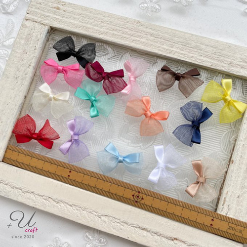 513【パーツ/10ヶ】サテン×オーガンジーミニリボン/オレンジ