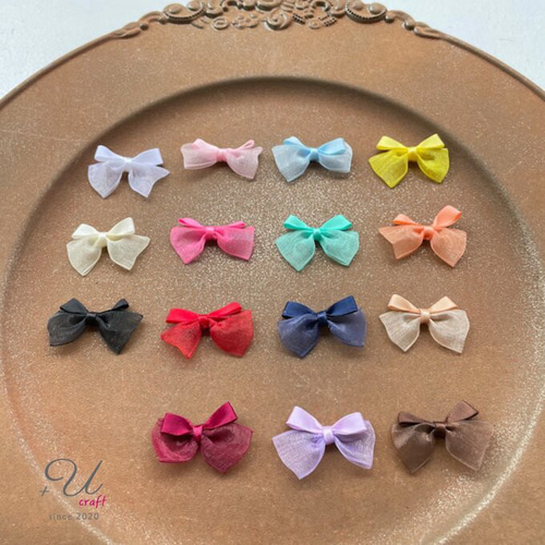 513【パーツ/10ヶ】サテン×オーガンジーミニリボン/オレンジ