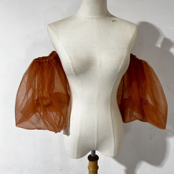 可愛い オレンジ パフスリーブ 取り外し袖 ソフトチュール ウエディングドレス 1枚目の画像