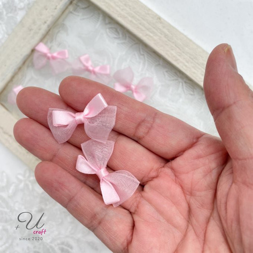 516【パーツ/15ヶ】サテン×オーガンジーミニリボン/15色アソート