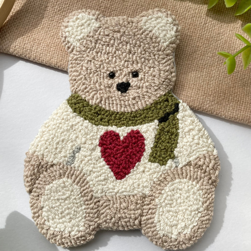 テディベア コースター 壁飾り インテリア 刺繍 もこもこ ナチュラル