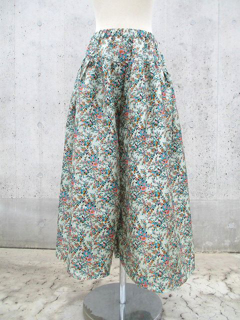 【SALE】Ｃreema限定　シルク絹１００％　花柄プリント　フレアーパンツ　送料無料　ウエスト　丈オーダー可