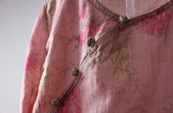 【受注制作】レトロなリネンブラウス  ミディアム丈の上着 麻100％シャツ.多色 .リネンのブラウス　五分袖Tシャツ 9枚目の画像