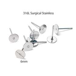 ese71-4 [20 件/10 對] 約 6mm 圓板 316L 耳環硬體手術不鏽鋼 第1張的照片