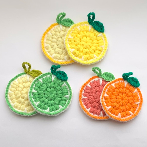 送料込み》柑橘フルーツのふんわりエコたわし アクリルたわし 2枚  