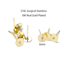 ese71-4 [10 件/5 對] 約 6mm 圓盤 316L 18KGP 金耳環硬體手術不鏽鋼 第1張的照片
