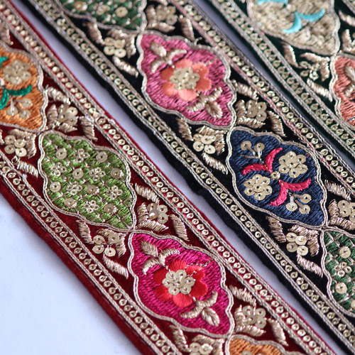インド刺繍リボン No.19【レッド】 インド刺繍/刺繍リボン/刺繍/リボン