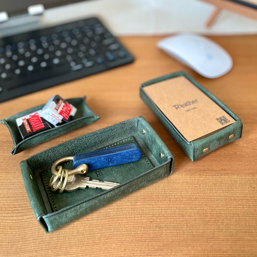 レザーボックス イタリアンレザー製 重ねてしまえるボックス 名刺やお