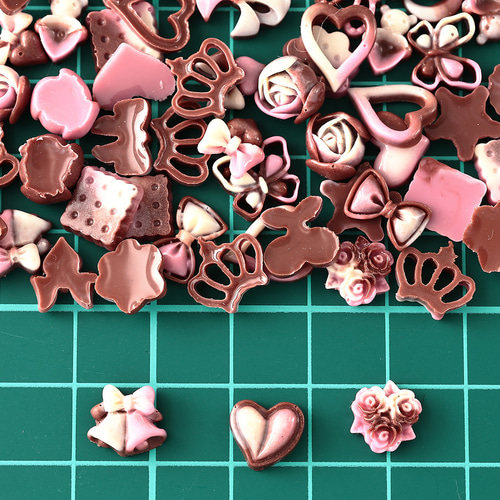 デコパーツ ハート チョコ ピンク 10mm 400個 混形 ネイルパーツ