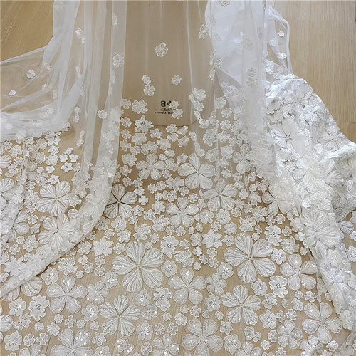 アフリカのレース生地フレンチ 3D フラワースパンコール刺繍