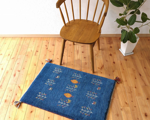 【秋のお試しキャンペーン】天然ラグ　ガゼニラハット　玄関　91×60 藍色ブルー 秋のお試しキャンペーン】天然ラグ ガゼニラハット 玄関 91×60