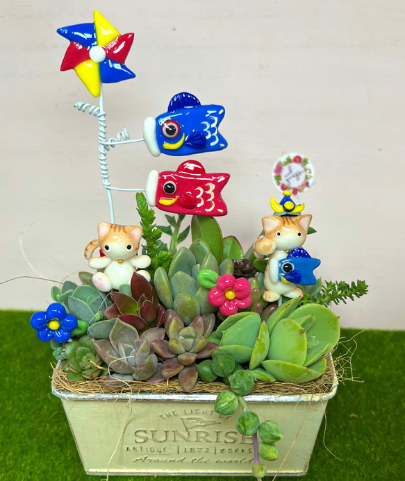 〜多肉植物寄せ植え〜樹脂粘土レジン(粘土細工)ガーデンピック 多肉植物寄せ植え〜樹脂粘土レジン(粘土細工)ガーデンピック(五月人形