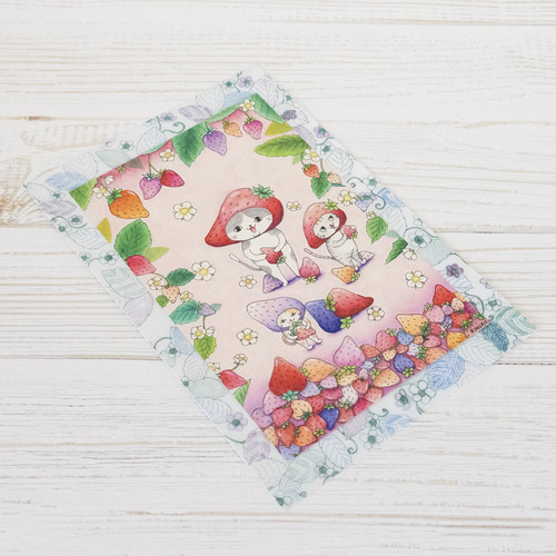 大好きないちごに囲まれて ポストカード / グッズ いちご 水彩