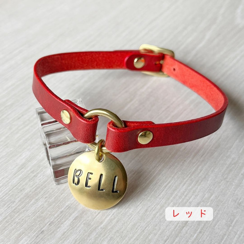 大きな刻印☆迷子札イタリアンレザーチョーカー☆ペット 手作り リード