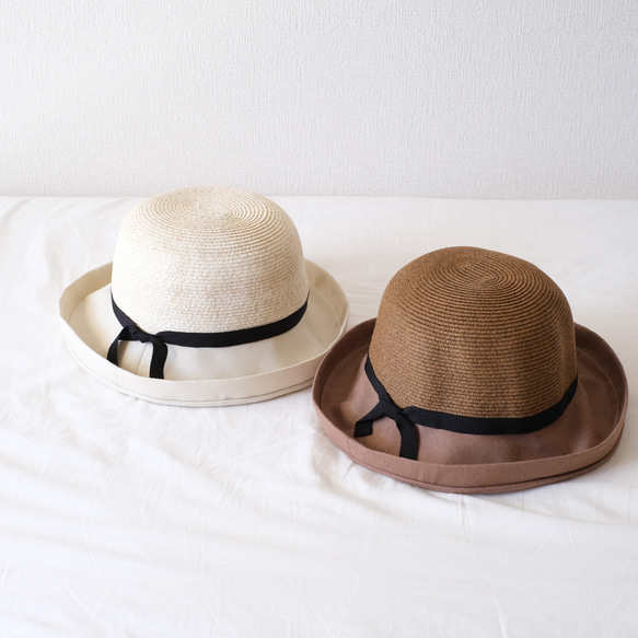 「SALE50%OFF」<3日以内発送>　コットンリネンつば広ハット　折り畳み可　名入れ巾着選択可 ＜全2色＞ 6枚目の画像