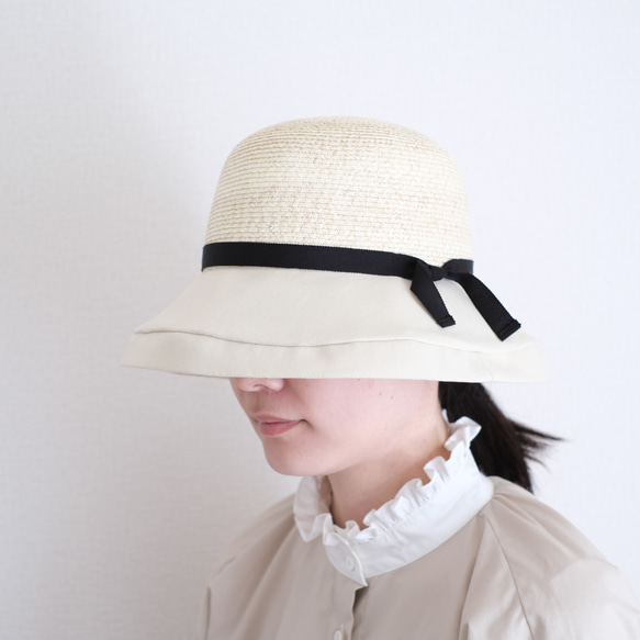「SALE50%OFF」<3日以内発送>　コットンリネンつば広ハット　折り畳み可　名入れ巾着選択可 ＜全2色＞ 5枚目の画像