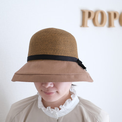 「SALE50%OFF」<3日以内発送>　コットンリネンつば広ハット　折り畳み可　名入れ巾着選択可 ＜全2色＞ 2枚目の画像