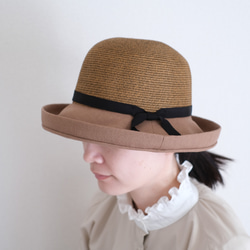 「SALE50%OFF」<3日以内発送>　コットンリネンつば広ハット　折り畳み可　名入れ巾着選択可 ＜全2色＞ 3枚目の画像