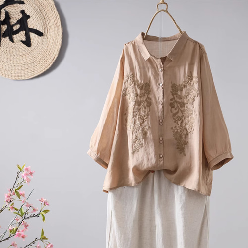 MACPHEE（マカフィー）の「リネンラミーバンドカラーシャツ
