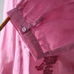 【受注制作】リネンのブラウス.ラミー麻  七分袖Tシャツ　トップス 刺繡麻シャツ ゆったり ローズピンク   ﻿ 10枚目の画像