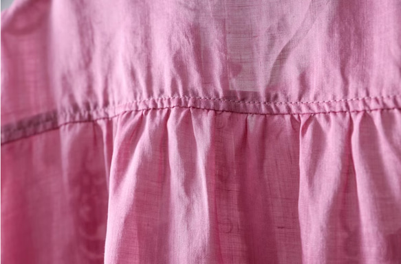 【受注制作】リネンのブラウス.ラミー麻  七分袖Tシャツ　トップス 刺繡麻シャツ ゆったり ローズピンク   ﻿ 16枚目の画像