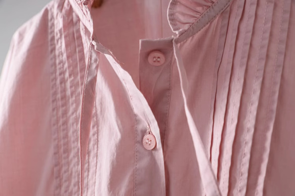【受注制作】 4色.長袖純色シャツ 大人可愛い  コットン トップス　ゆったり ビンク 8枚目の画像