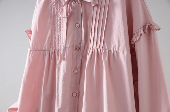 【受注制作】 4色.長袖純色シャツ 大人可愛い  コットン トップス　ゆったり ビンク 11枚目の画像
