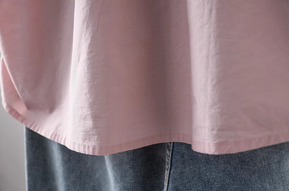 【受注制作】 4色.長袖純色シャツ 大人可愛い  コットン トップス　ゆったり ビンク 18枚目の画像