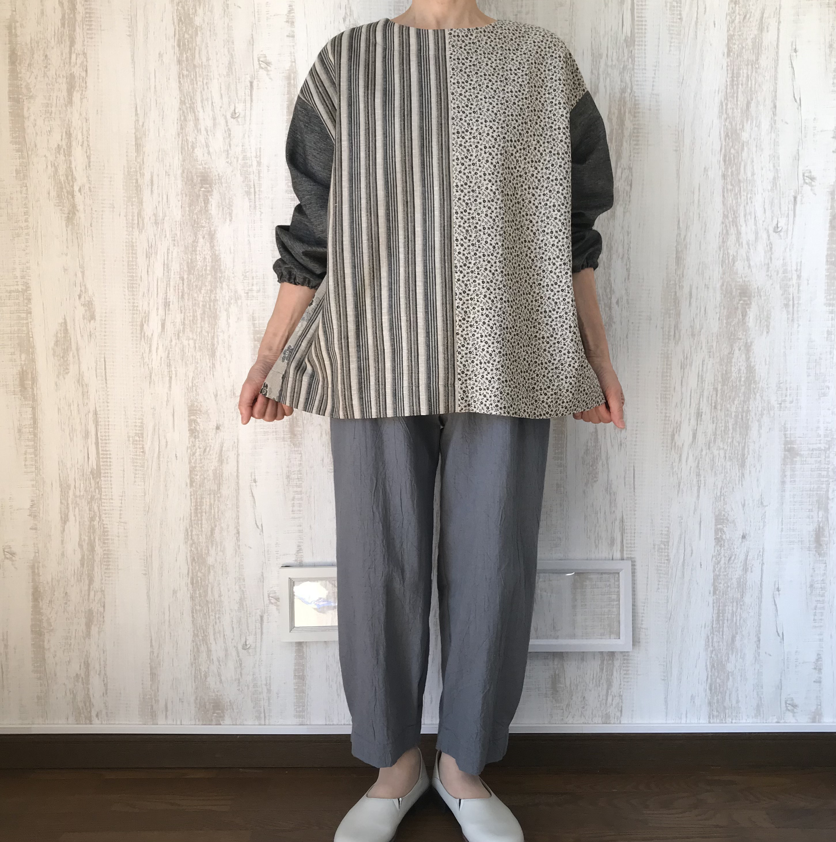 【SALE♦️30%OFF】二重織ジャガード 地　切り替え　ゆったり　ブラウス