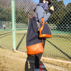 【オーダーメイド】テニスラケットバッグ　　革と帆布のオリジナルラケットケース 4枚目の画像