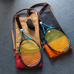 【オーダーメイド】テニスラケットバッグ　　革と帆布のオリジナルラケットケース 3枚目の画像