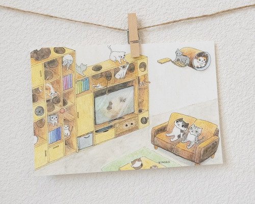 ＊梅雨の季節の猫屋敷＊   イラスト(お家型額縁+屋根に猫) shop-wadouraku_90-909