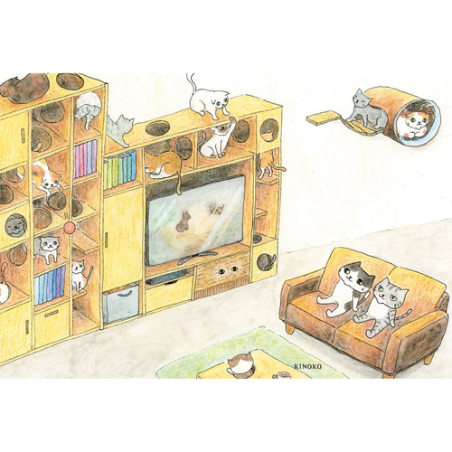 ＊梅雨の季節の猫屋敷＊   イラスト(お家型額縁+屋根に猫) shop-wadouraku_90-909