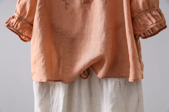 【受注制作】リネンのブラウス.ラミー麻 七分袖Tシャツ　トップス 刺繡麻シャツ ゆったり﻿ 13枚目の画像