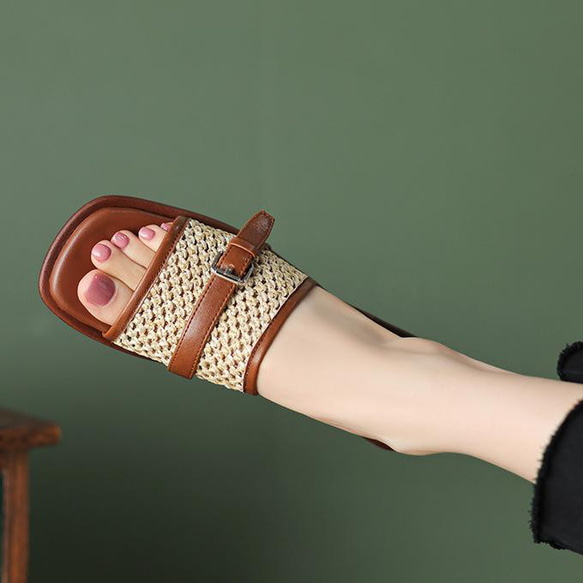 レディース本革レザー靴散歩旅行シューズ サンダル スリッパ 22cm～25cm 5枚目の画像
